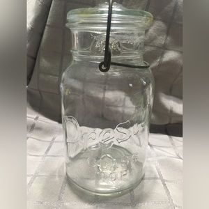 1927-1929 Illinois Glass Co Presto Clear Glass Jar Wire Bale & Glass Lid
